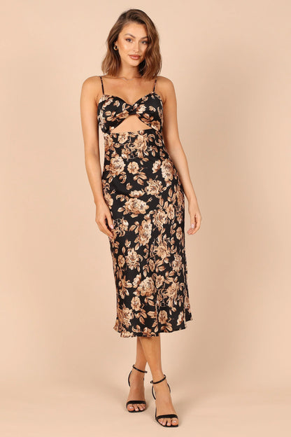 Saga Cut Out Midi Dress Black Floral