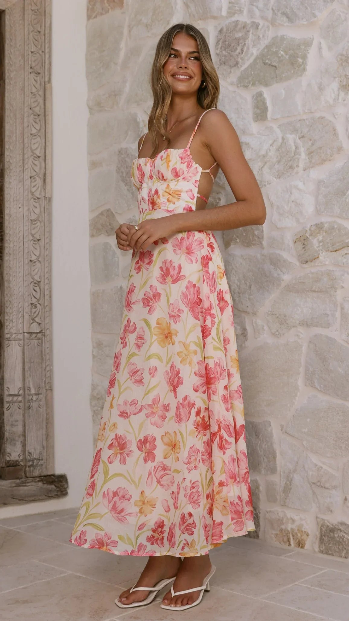 Rahima Maxi Dress Pink Yellow Flower
