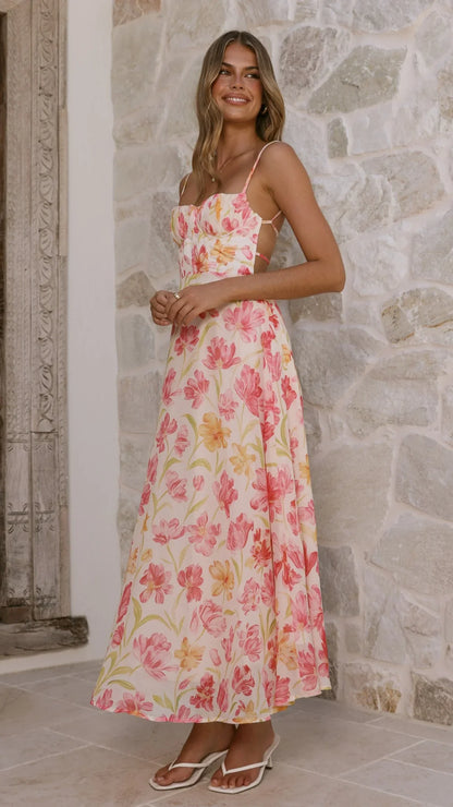 Rahima Maxi Dress Pink Yellow Flower