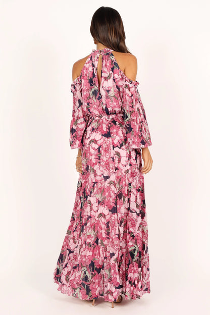 Hilary Pleated Maxi Dress Pink Floral