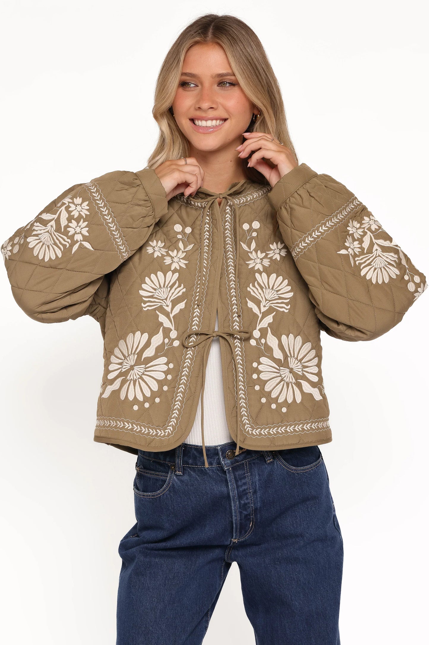 Vako Quilted Embroidered Jacket Olive