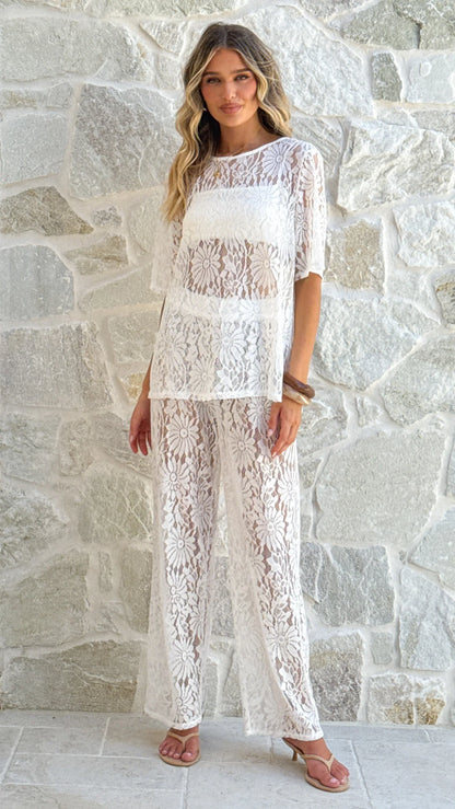 Santana Lace Pants White