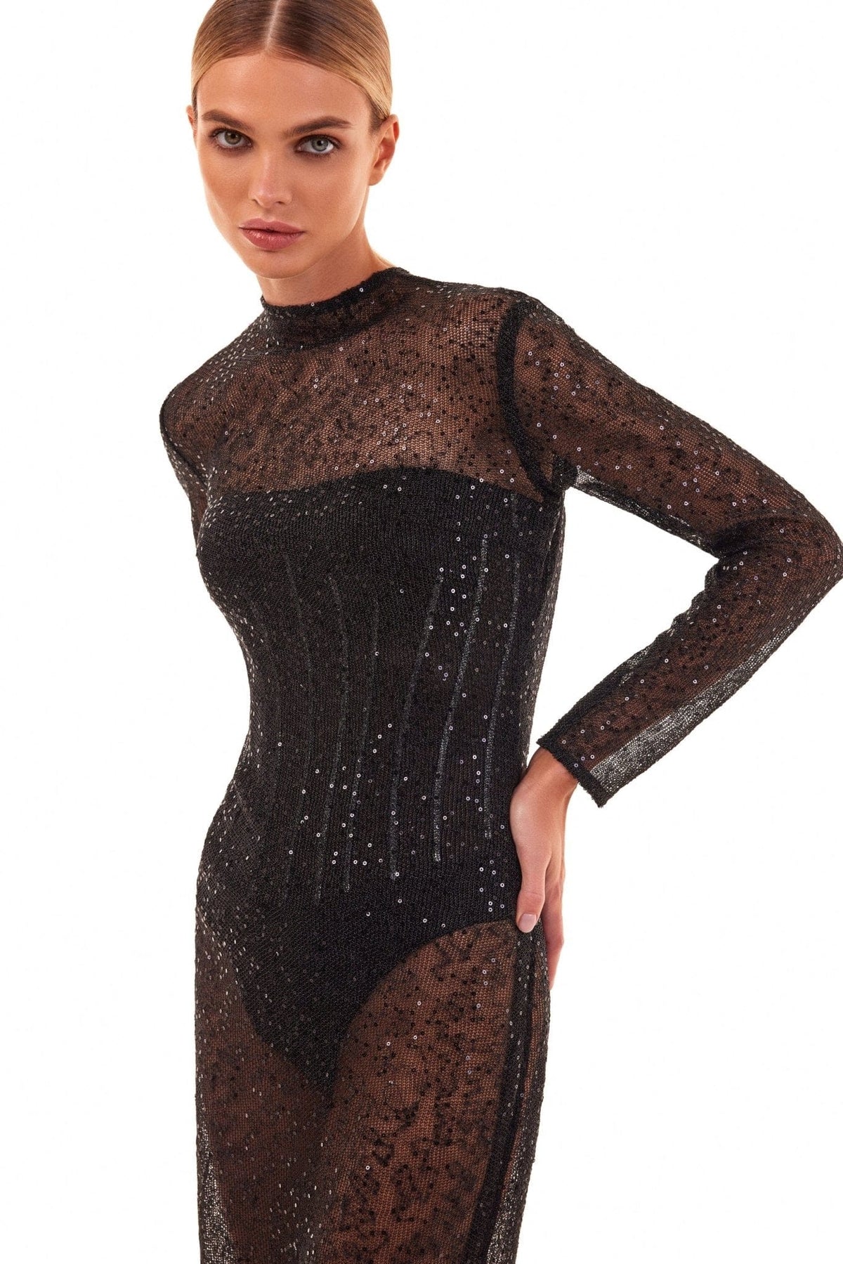 Crystal embellished striking maxi dress