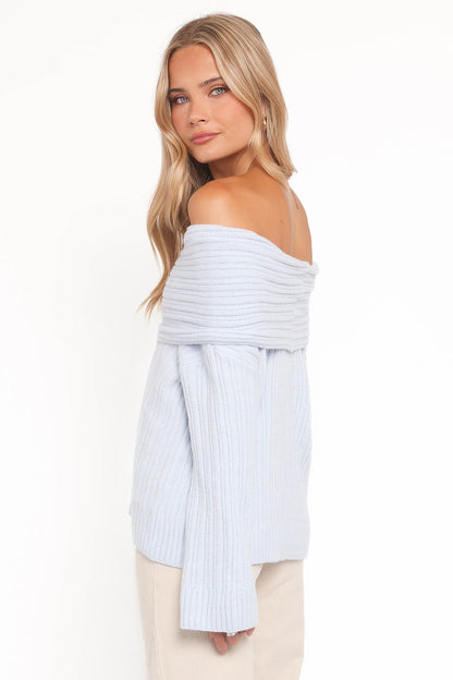 Kenny Off Shoulder Knit Sweater Pale Blue