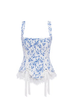 Blue lavender corset on straps with bows and ribbon lacing