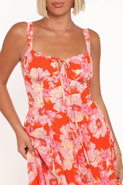 Elodie Midi Dress Red Floral