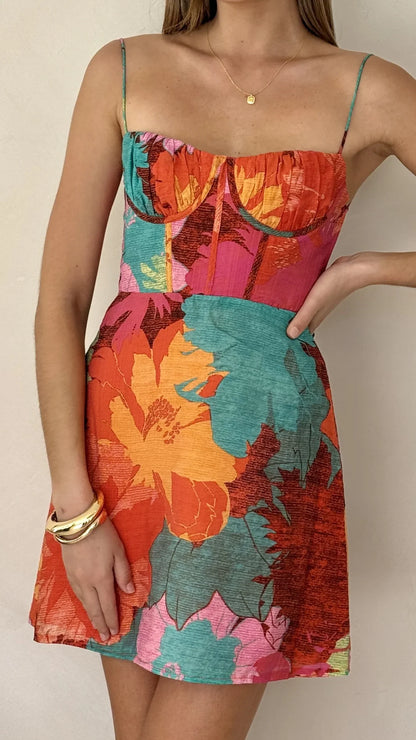 Rochelle Mini Dress Orange Floral