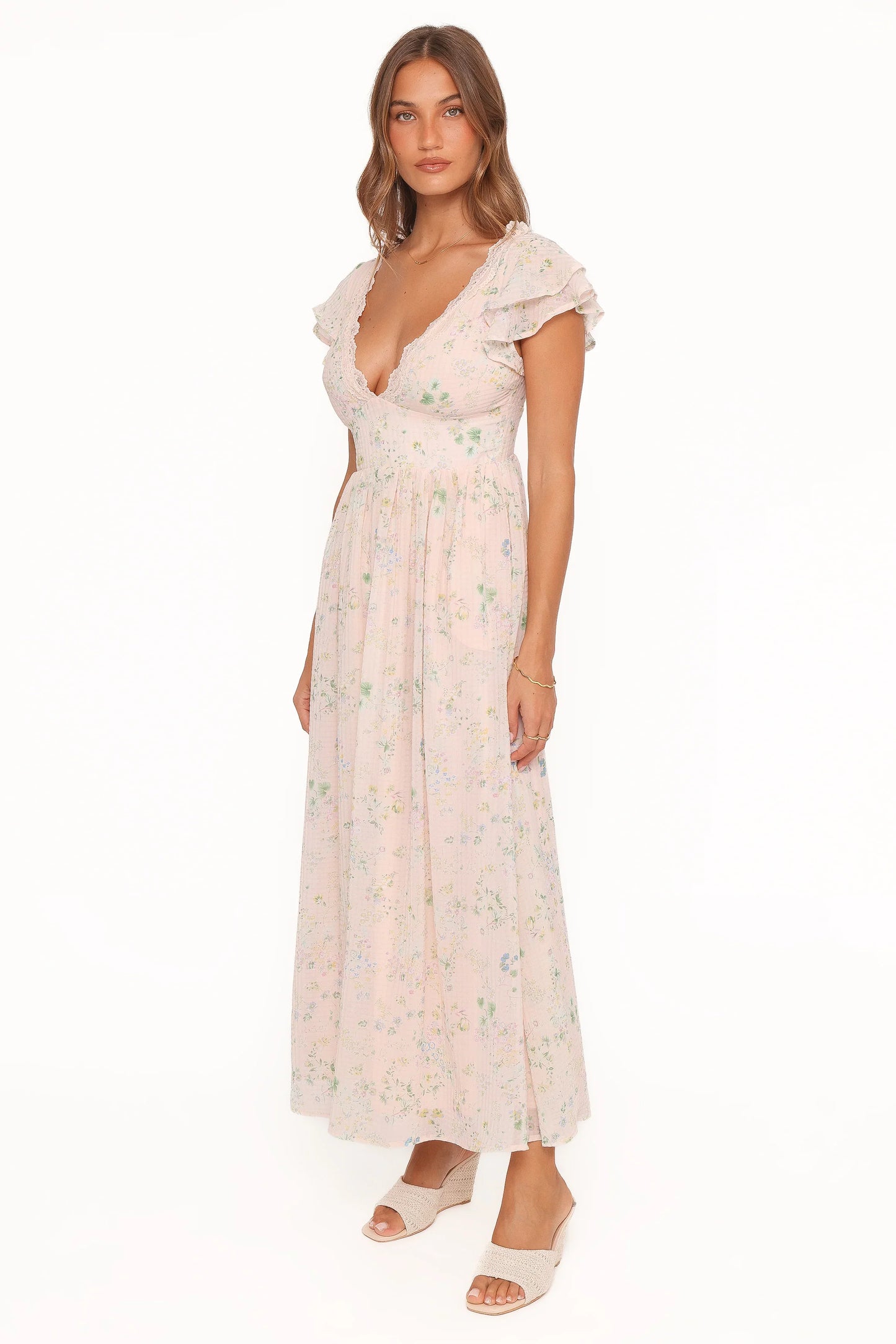 Angelica Midi Dress Pastel Pink Floral