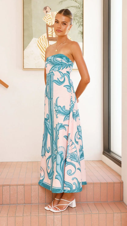 Madra Maxi Dress Aqua Pink Zayna