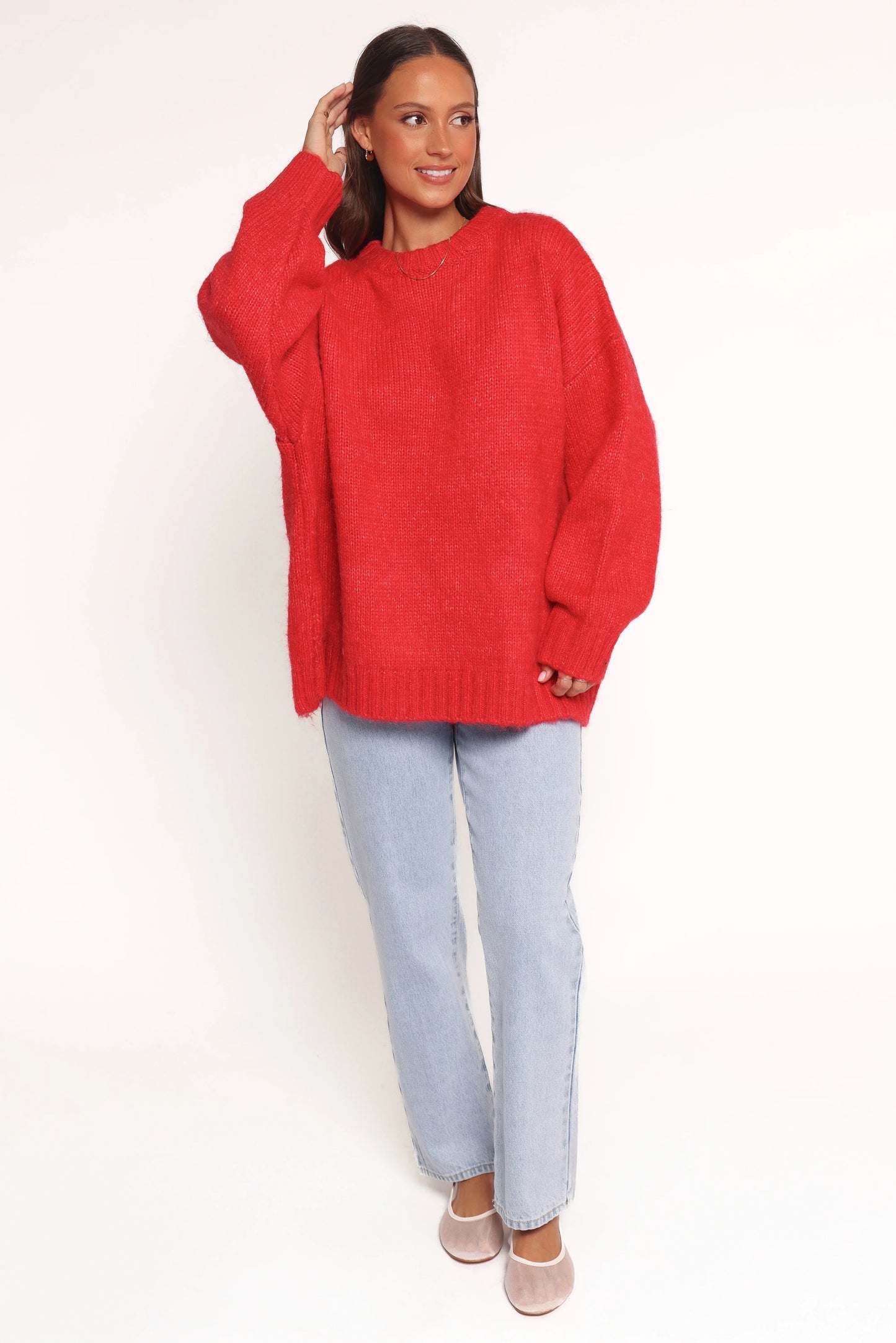 Lloyd Oversized Crew Knit Sweater Red