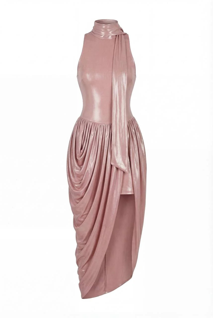 Dress with Halter Neck and Wet Effect