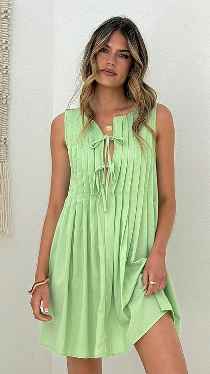 Launa Tie Front Mini Dress Matcha Green