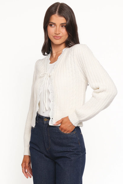Silvie Lace Front Tie Cardigan Cream