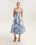 Charming blue hydrangea patterned organza midi dress Garden of Eden