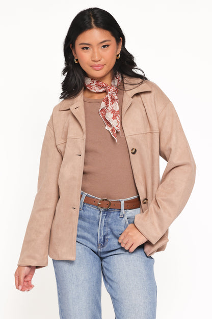 Nelly Faux Suede Cropped Trench Coat Mushroom