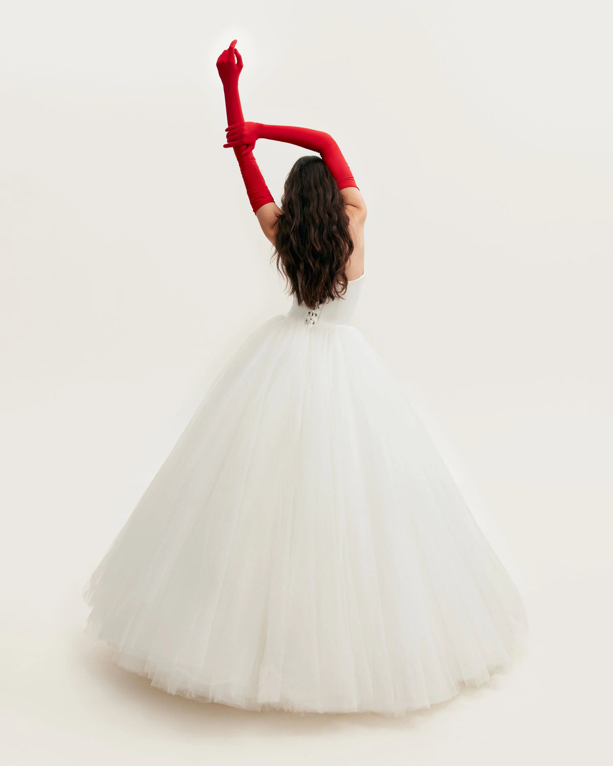 Spectacular tulle evening co ord set with statement long gloves Xo Xo