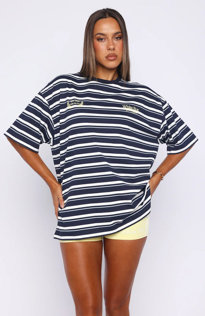 Verano Sixteen Viola Oversized Tee Navy Stripe
