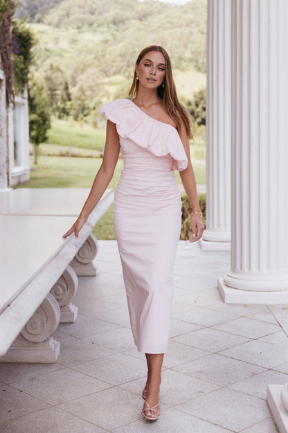 Eliya One Shoulder Frill Maxi Dress Ballet Pink