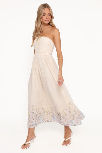 Kayt Strapless Dress Embroidered Floral