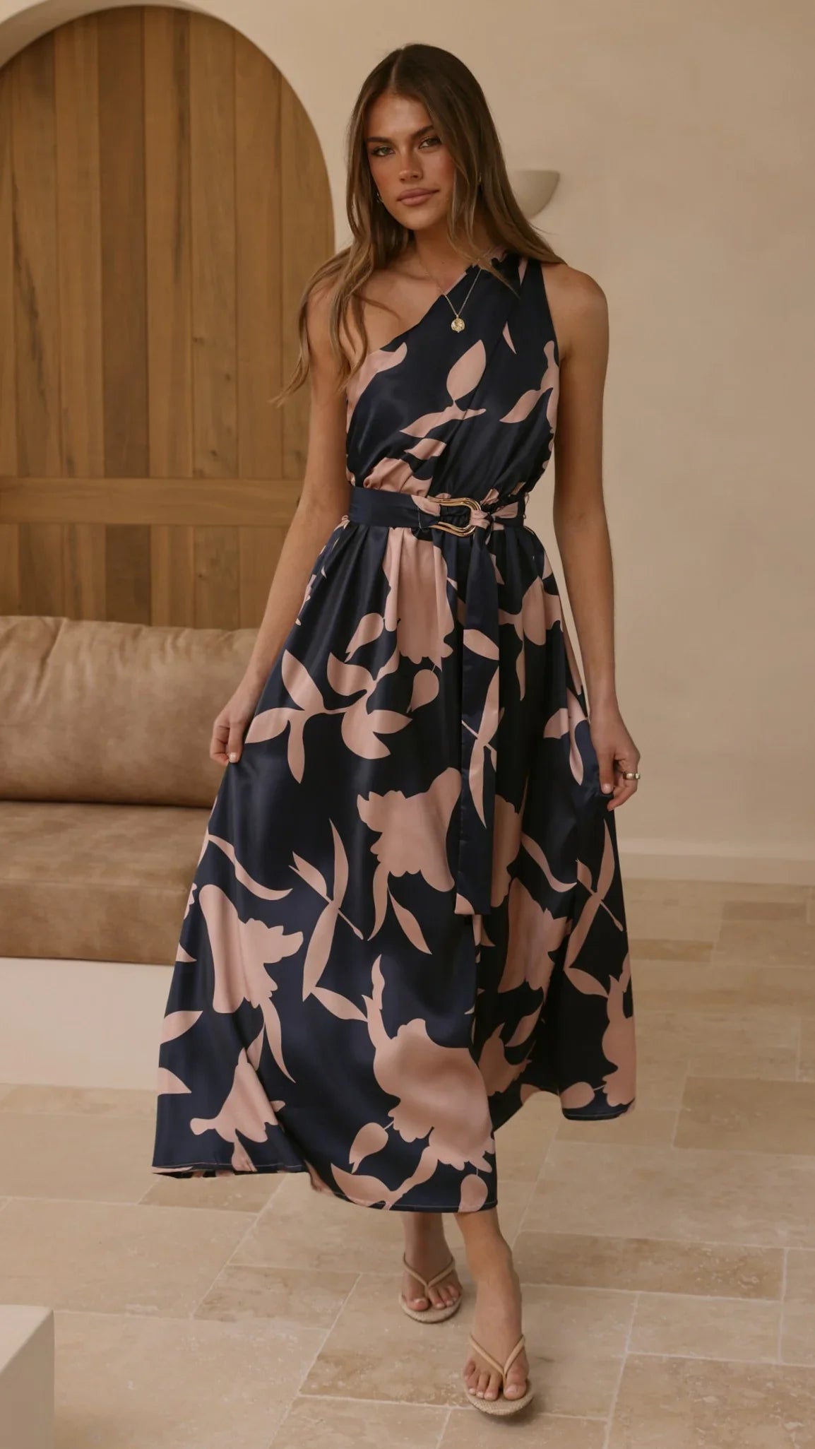 Hadas Maxi Dress Navy Pink Print