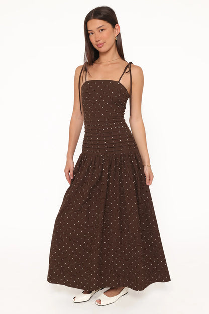 Mischa Maxi Dress Brown Polka Dot