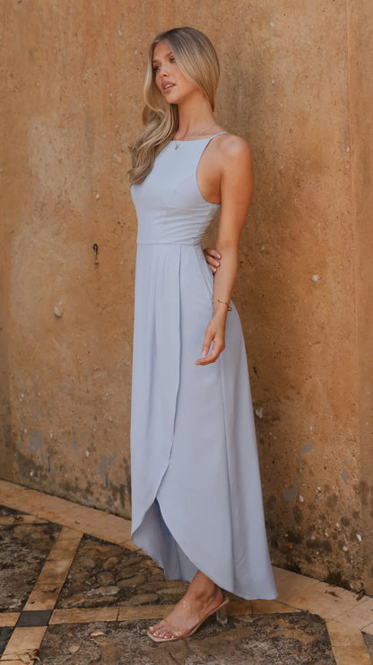 Genevieve Boat Neck Maxi Dress Blue
