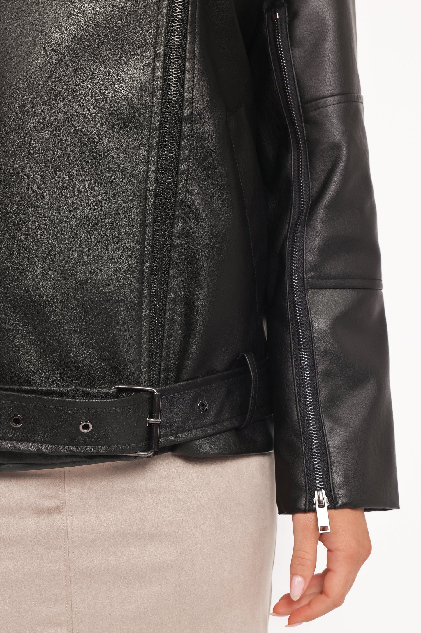 Parsons Oversized Faux Leather Moto Jacket Black