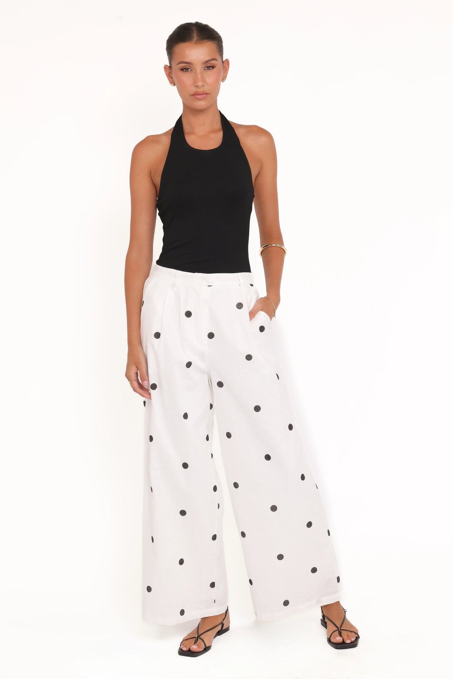 Valora Wide Leg Pant White Black Polka Dot