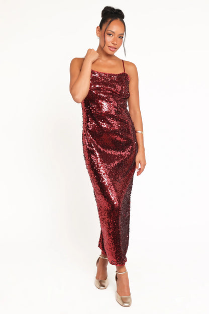 Karley Sequin Maxi Dress Burgundy