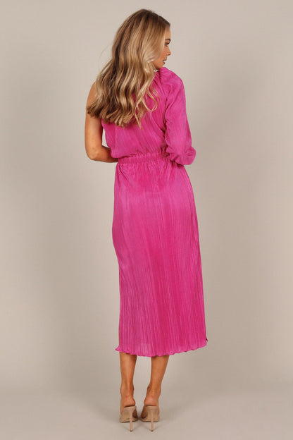 Pontee One Shoulder Pleated Midi Dress Orchid