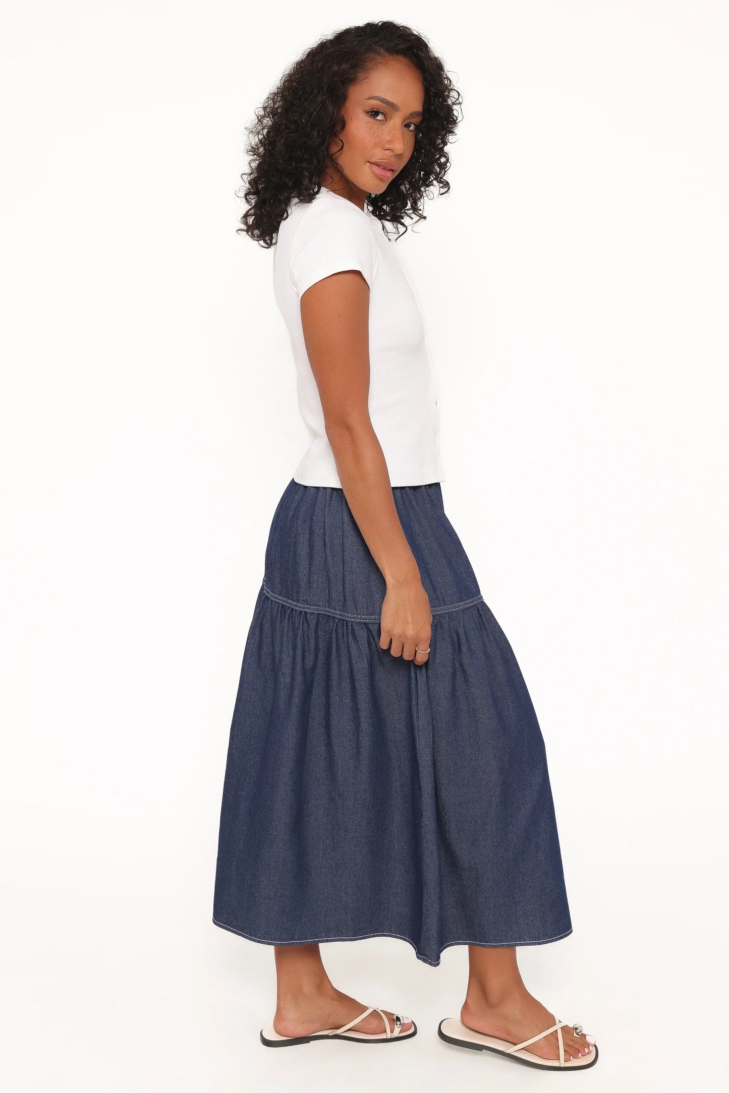 Meadow Midi Denim Skirt Dark Wash