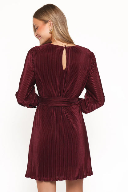 Joy Plisse Mini Dress Burgundy