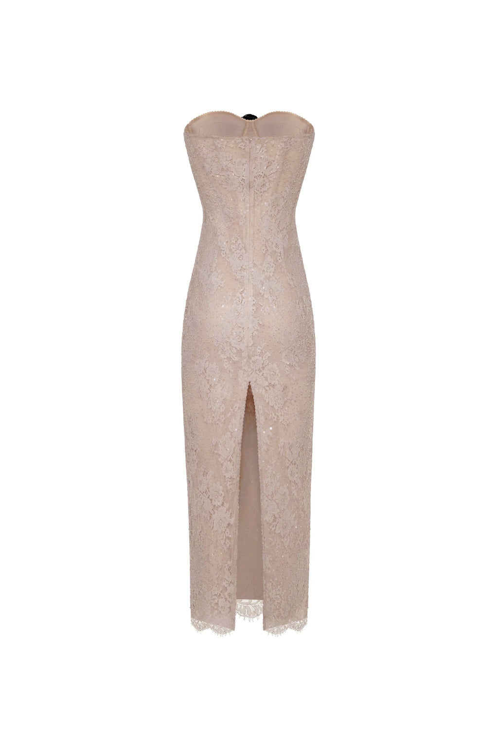 Nude lace corset maxi dress