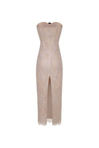 Nude lace corset maxi dress