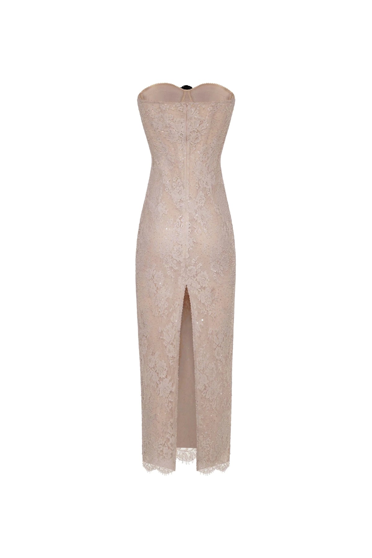 Nude lace corset maxi dress