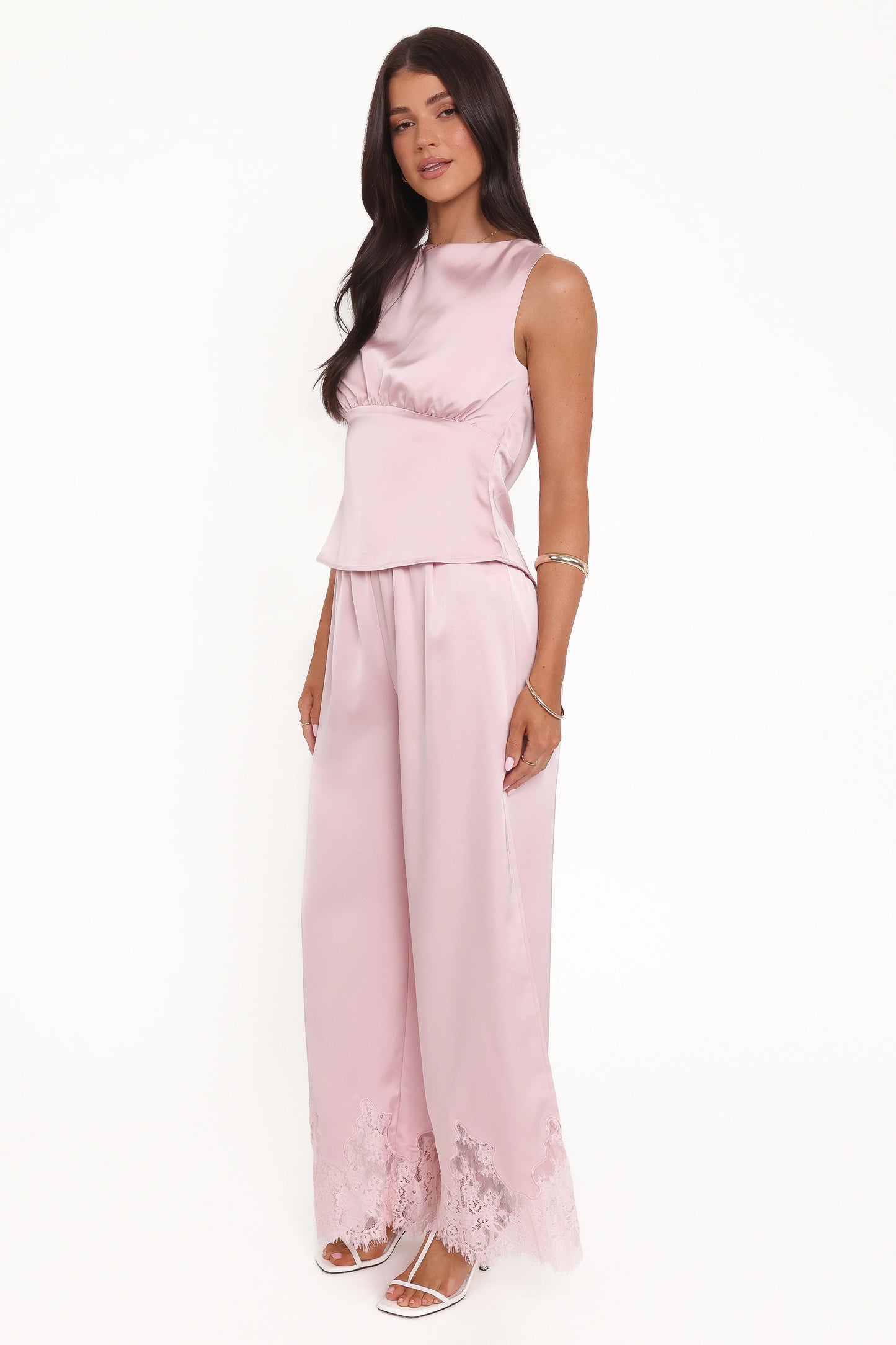 Viola Drawstring Wide Leg Pant Pale Pink