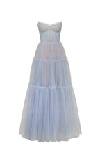 Cloudy blue tulle maxi dress with ruffled skirt Garden of Eden