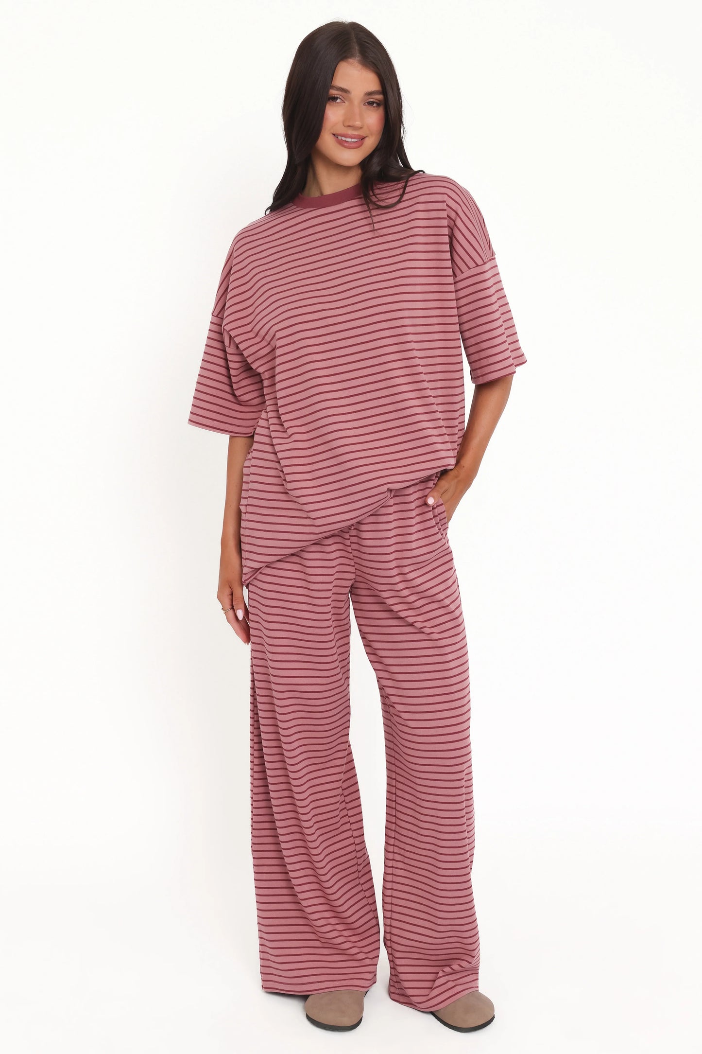 Wilda Knit Pant Pink Red Stripe