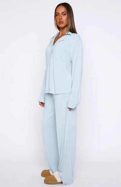 Pillow Talk Long Sleeve Pyjama Set Dusty Blue
