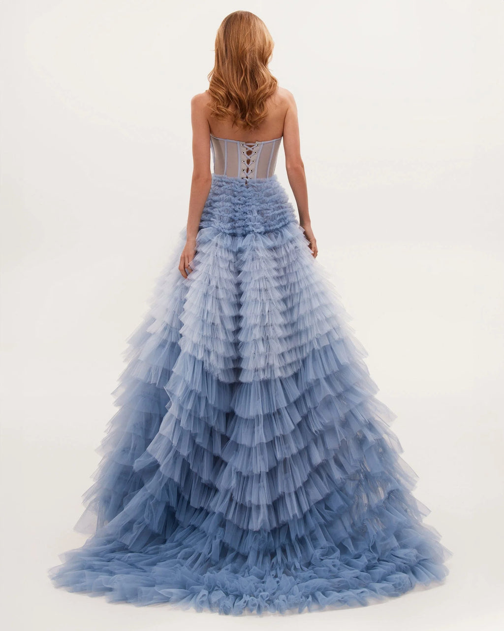 Light Blue Strapless Frill Layered Fluffy Dress