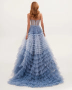 Light Blue Strapless Frill Layered Fluffy Dress
