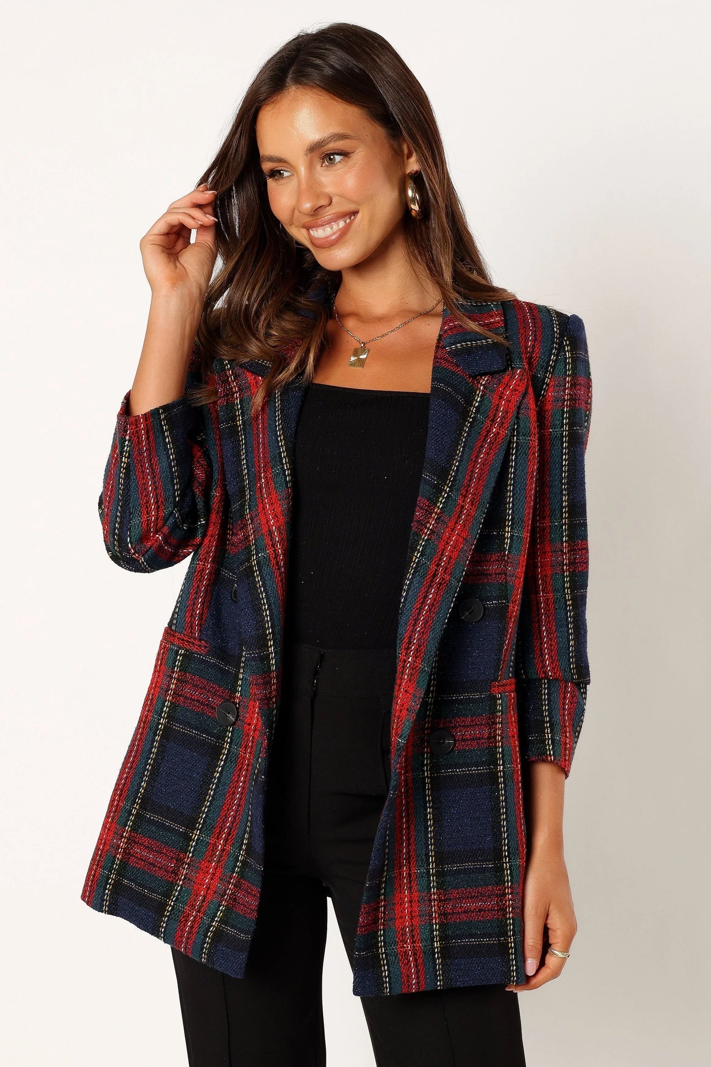 Vivienne Plaid Blazer Red Navy Multi