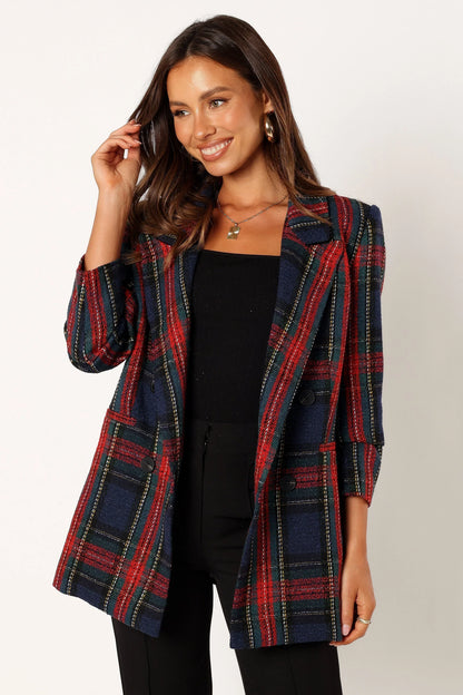 Vivienne Plaid Blazer Red Navy Multi