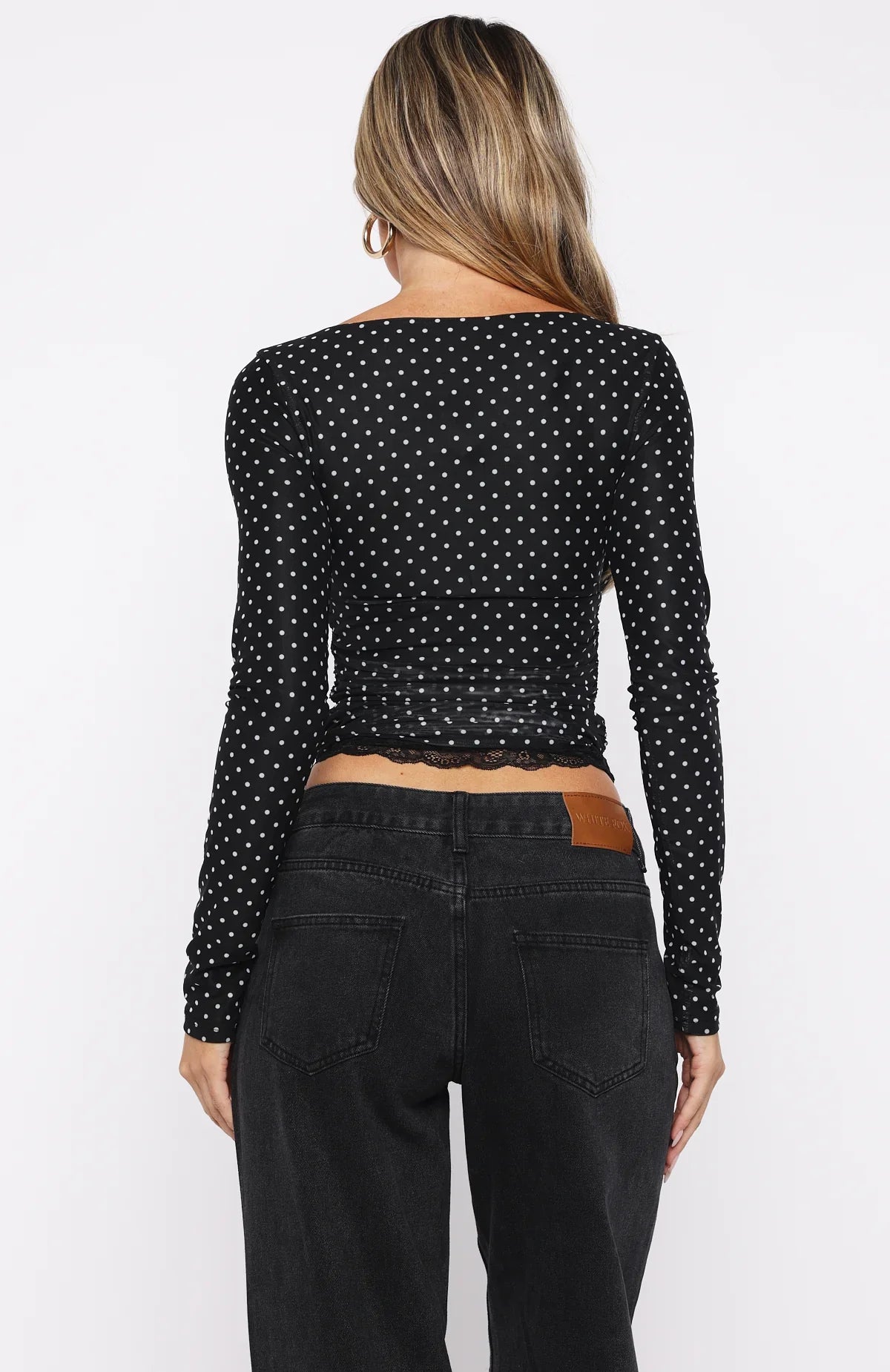 Clear As Day Long Sleeve Top Black White Polka Dot