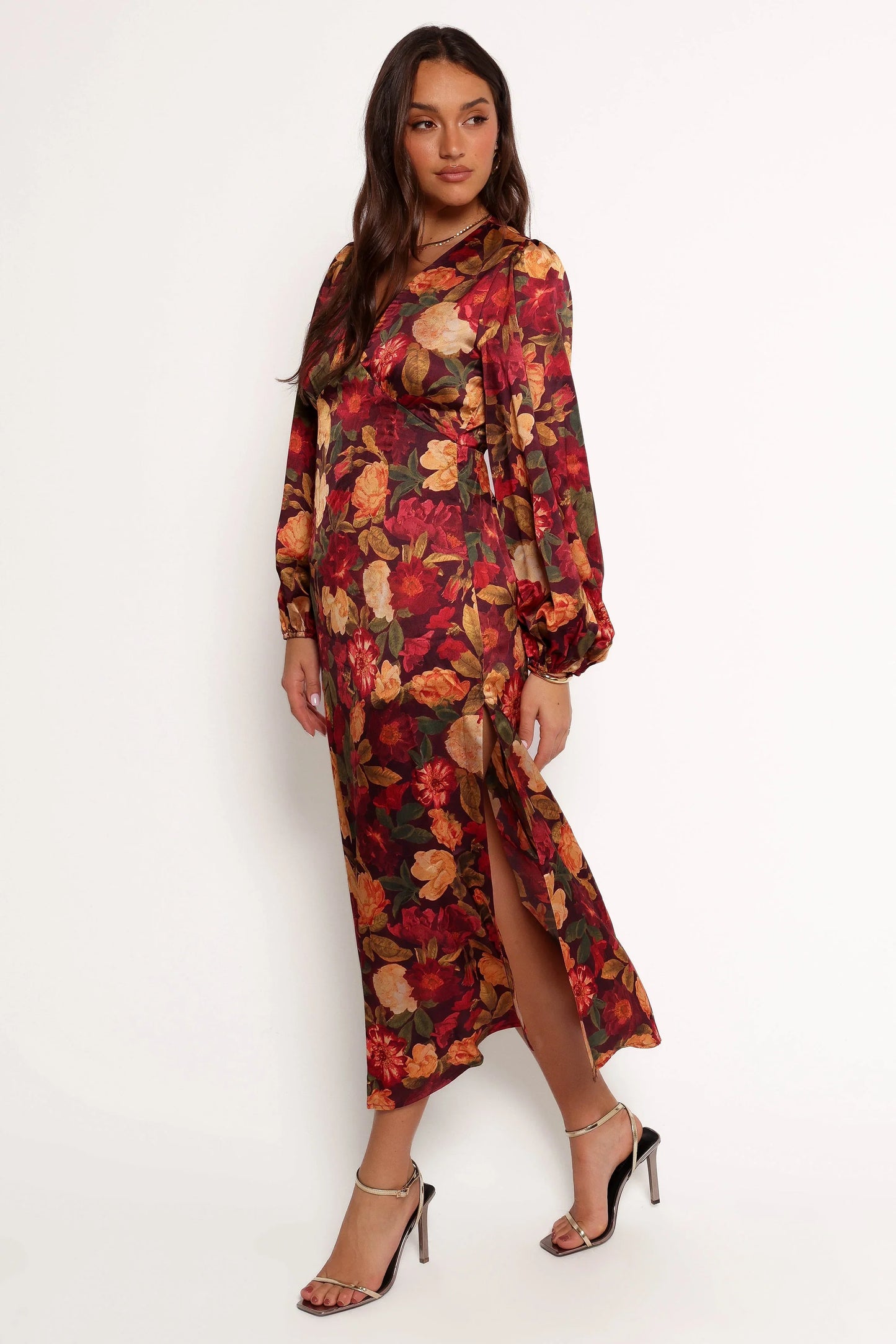 Zimmer Long Sleeve Maxi Dress Sangria Bloom