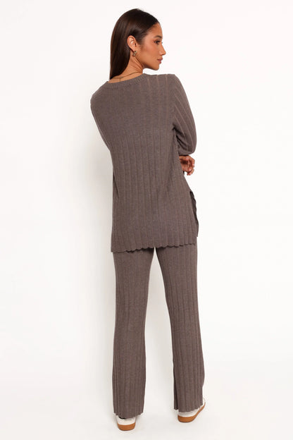Silvie Long Sleeve Knitted Set Charcoal Grey