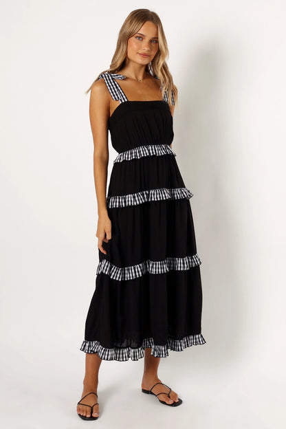 Chanty Tiered Midi Dress Black Gingham