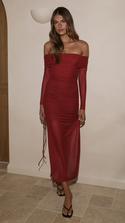 Isadora Off Shoulder Maxi Dress Wine