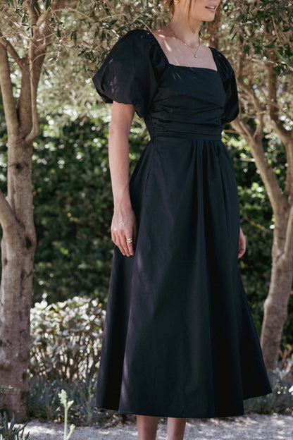 Clo Puff Sleeve Midi Dress Black