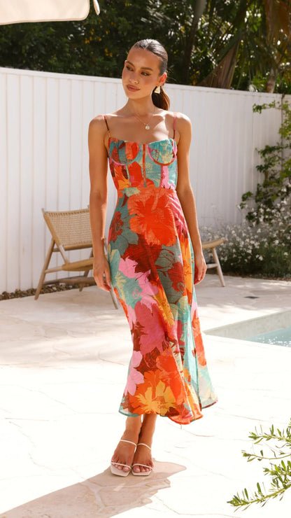 Rahima Maxi Dress Orange Floral
